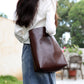 Women's Leather Shoulder Big Tote Bucket Bag