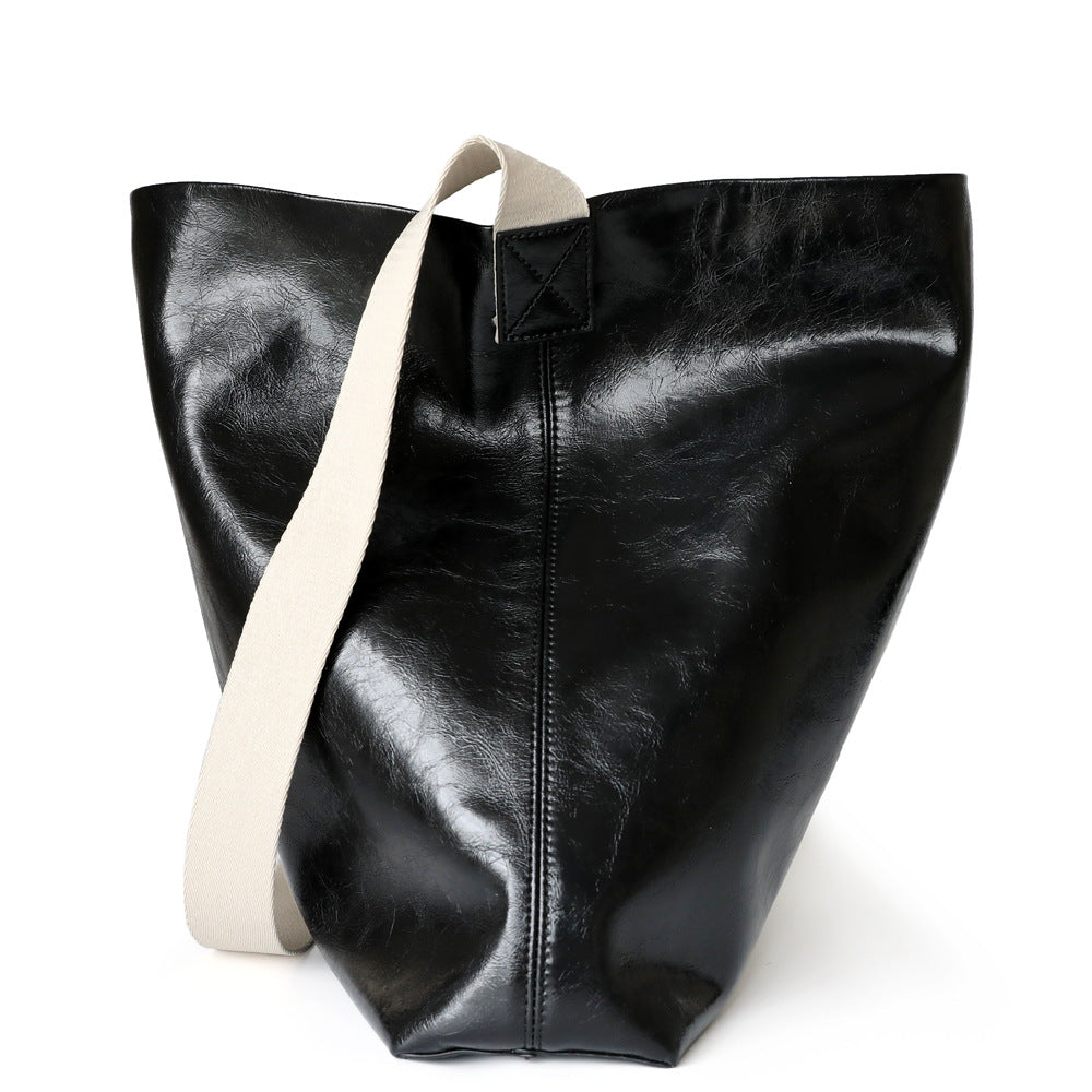 Women's Leather Shoulder Big Tote Bucket Bag