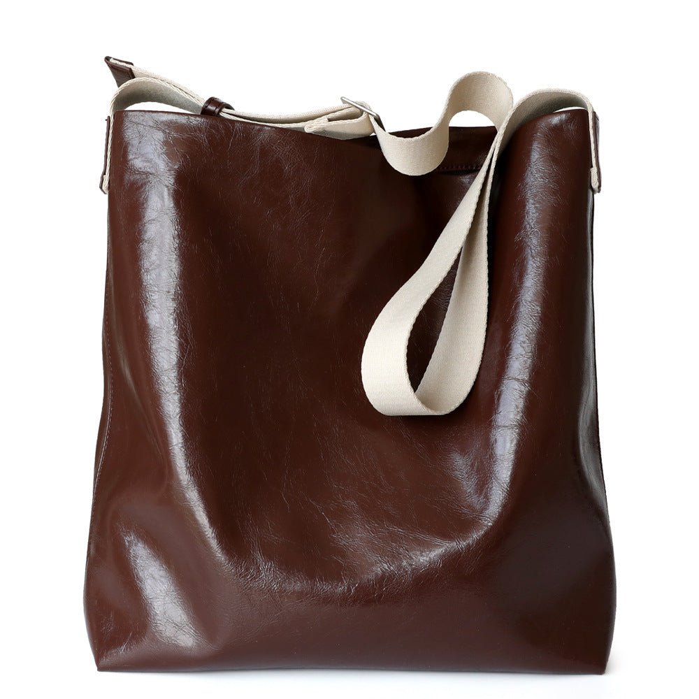 Women's Leather Shoulder Big Tote Bucket Bag