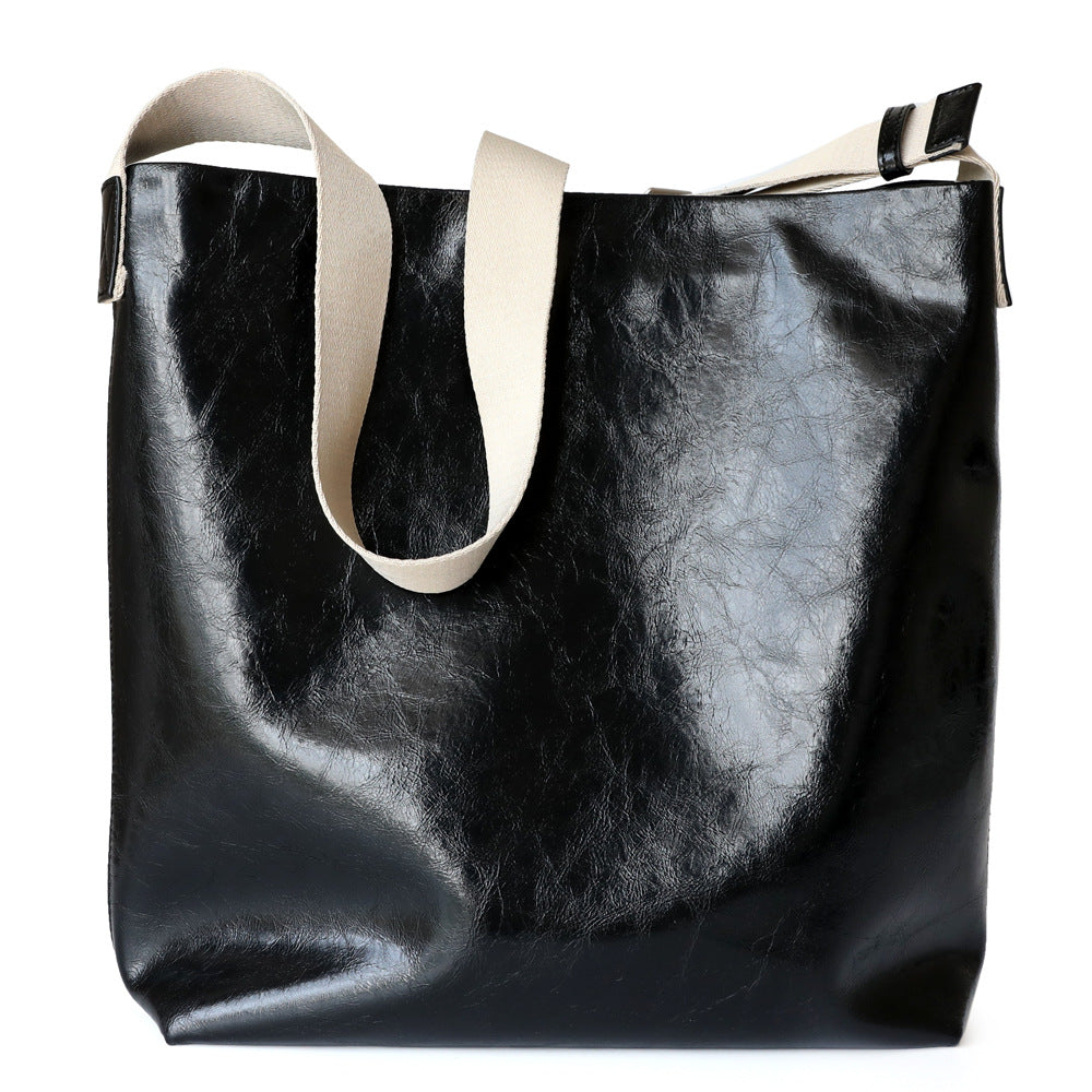 Women's Leather Shoulder Big Tote Bucket Bag