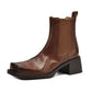 <tc>Women's Brown Leather Square Toe Block Heel Ankle Boots Chelsea Booties</tc>