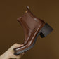 <tc>Women's Brown Leather Square Toe Block Heel Ankle Boots Chelsea Booties</tc>