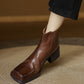 <tc>Women's Brown Leather Square Toe Block Heel Ankle Boots Chelsea Booties</tc>