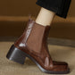 <tc>Women's Brown Leather Square Toe Block Heel Ankle Boots Chelsea Booties</tc>