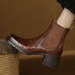 <tc>Women's Brown Leather Square Toe Block Heel Ankle Boots Chelsea Booties</tc>