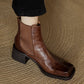 <tc>Women's Brown Leather Square Toe Block Heel Ankle Boots Chelsea Booties</tc>