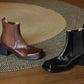 <tc>Women's Brown Leather Square Toe Block Heel Ankle Boots Chelsea Booties</tc>