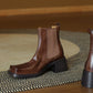 <tc>Women's Brown Leather Square Toe Block Heel Ankle Boots Chelsea Booties</tc>