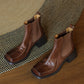 <tc>Women's Brown Leather Square Toe Block Heel Ankle Boots Chelsea Booties</tc>