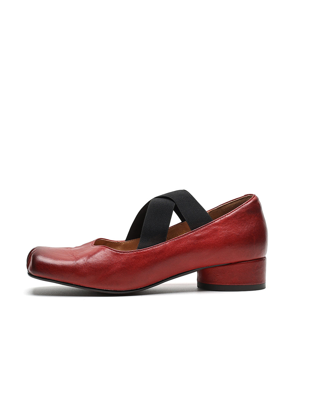 <tc>Women's Red Leather Square Toe Block Heel Ballet Shoes Low Heel Mary Jane Shoes</tc>