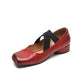 <tc>Women's Red Leather Square Toe Block Heel Ballet Shoes Low Heel Mary Jane Shoes</tc>