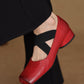 <tc>Women's Red Leather Square Toe Block Heel Ballet Shoes Low Heel Mary Jane Shoes</tc>