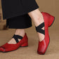 <tc>Women's Red Leather Square Toe Block Heel Ballet Shoes Low Heel Mary Jane Shoes</tc>