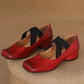 <tc>Women's Red Leather Square Toe Block Heel Ballet Shoes Low Heel Mary Jane Shoes</tc>