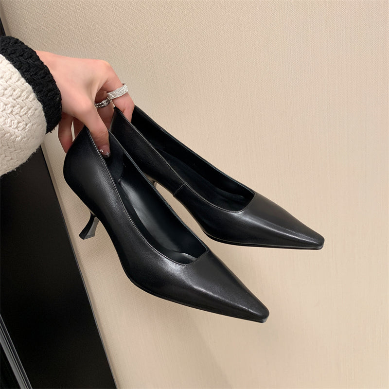 Women's Genuine Leather Stiletto Heel Pumps Retro Stiletto Heel Shoes