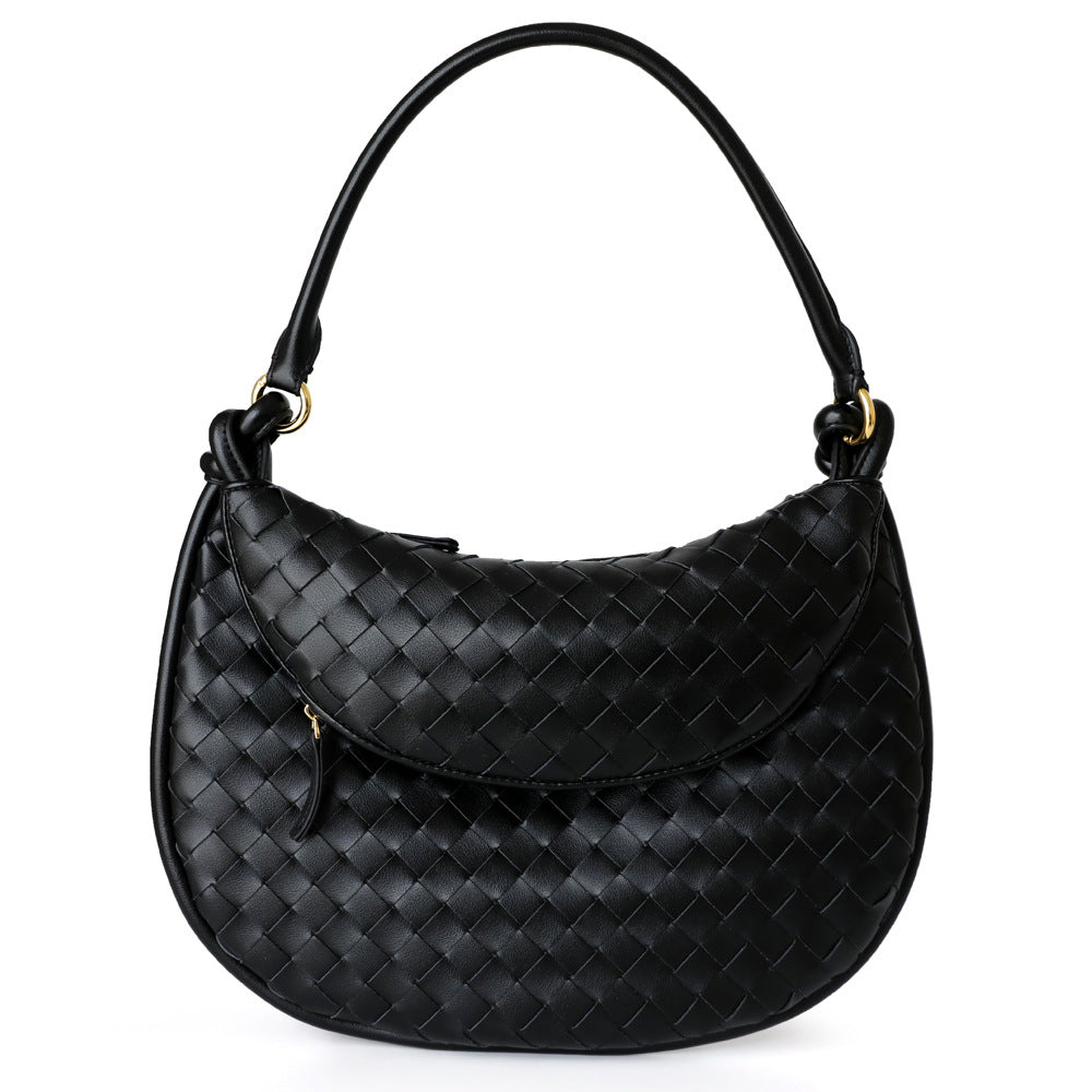 Cowhide Braided Moon Shape Handbag French Underarm Bag