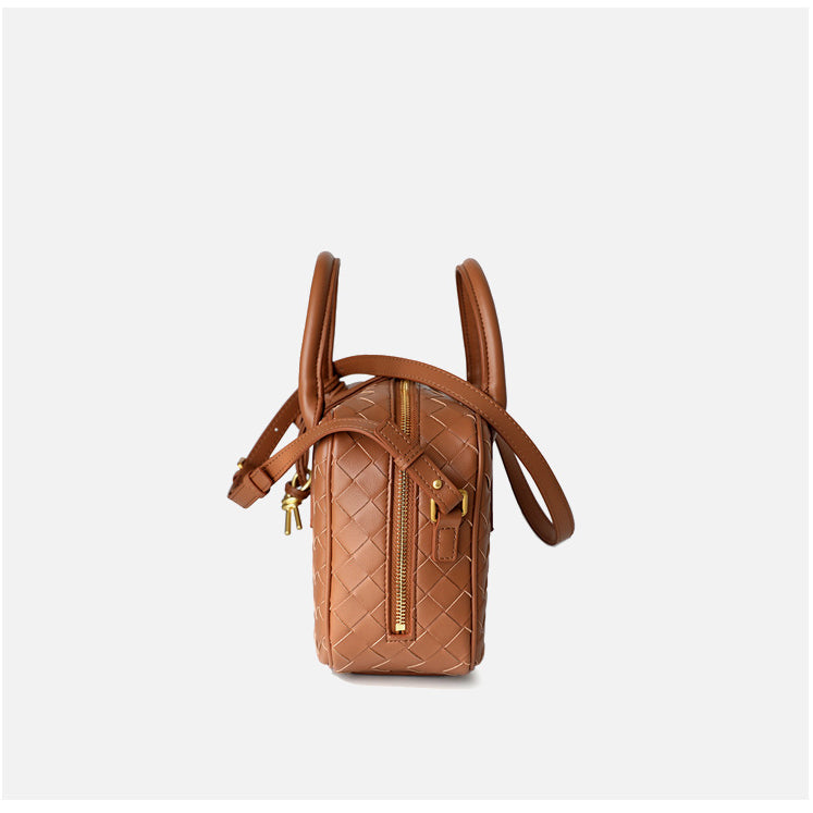 2024 New Ladies Leather Braided Mini Handbag Boston Bag Shoulder 
