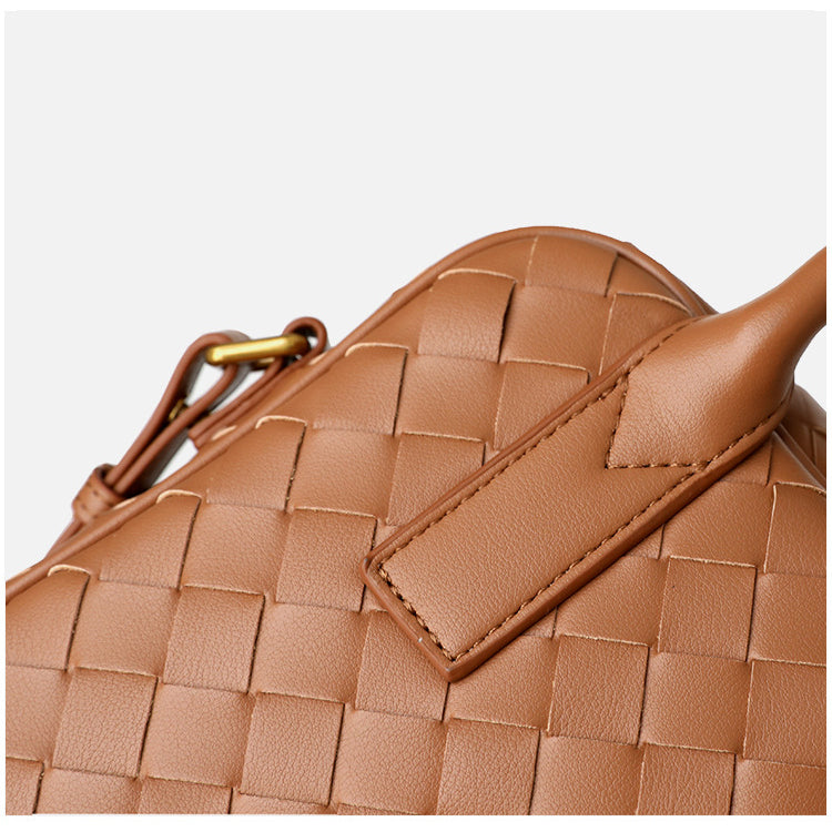 2024 New Ladies Leather Braided Mini Handbag Boston Bag Shoulder Bag