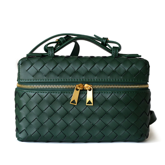 <tc>Women's Green Leather Woven Bag Shoulder Square Zipper Mini Bag</tc>