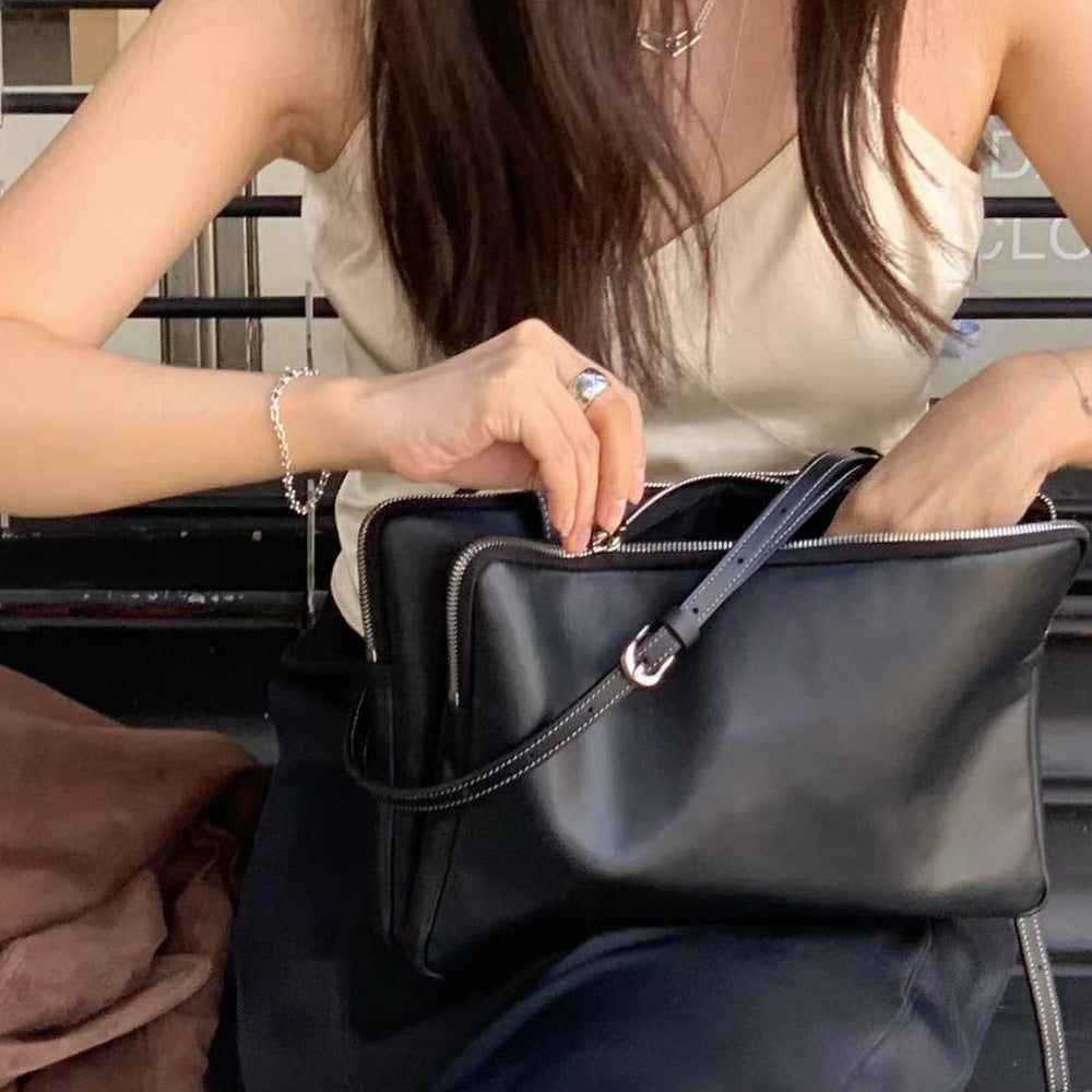 Women Leather Zipper Shoulder Square Bag