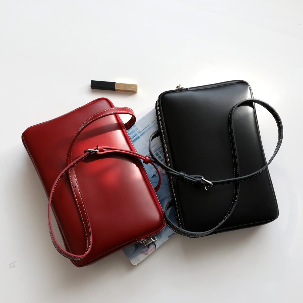 Women Leather Zipper Shoulder Square Bag