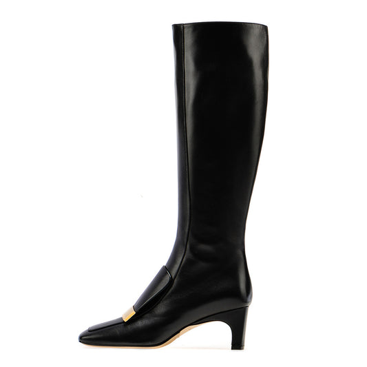 Women's Loafer Style Suqre Toe Low Heel Long Knee High Boots