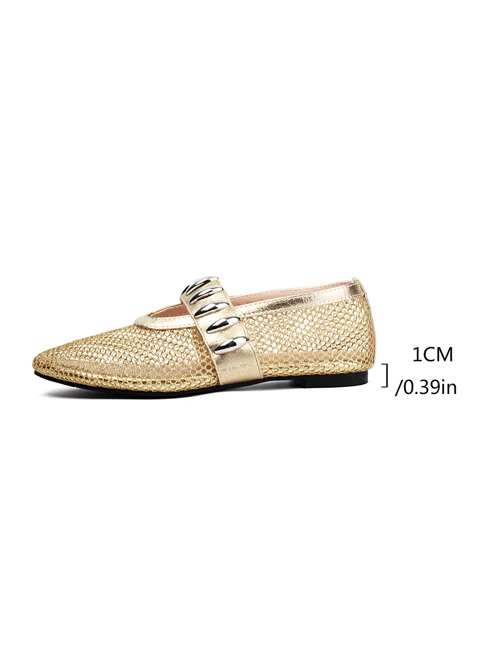 <tc>Women's Gold Mesh Round Toe Flat Mary Jane Shoes Trend Net Ballet Shoes</tc>