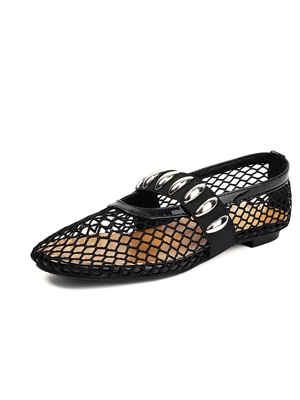 <tc>Women's Black Mesh Round Toe Flat Mary Jane Shoes Trend Net Ballet Shoes</tc>