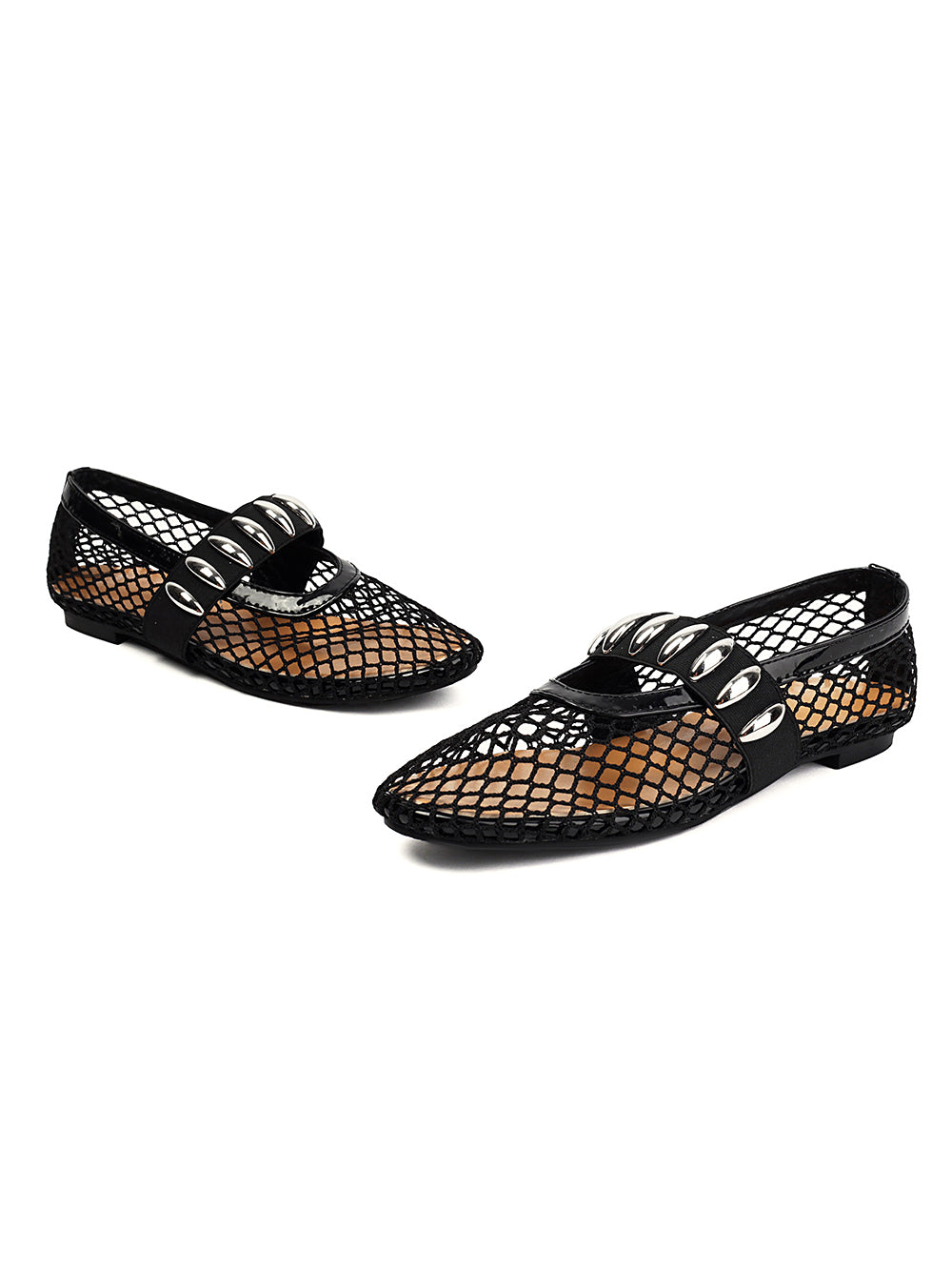 <tc>Women's Black Mesh Round Toe Flat Mary Jane Shoes Trend Net Ballet Shoes</tc>