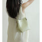 Green Leather Shoulder Bucket Bag Mini Handbag