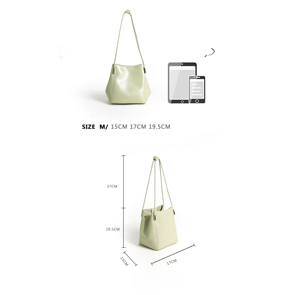 Green Leather Shoulder Bucket Bag Mini Handbag