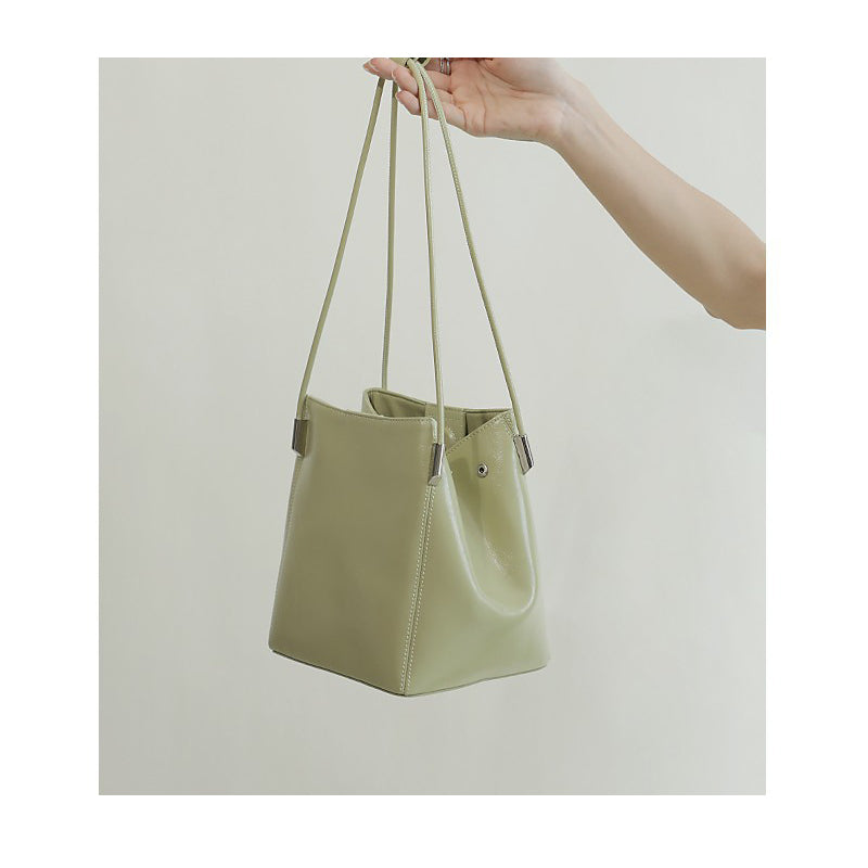 Green Leather Shoulder Bucket Bag Mini Handbag