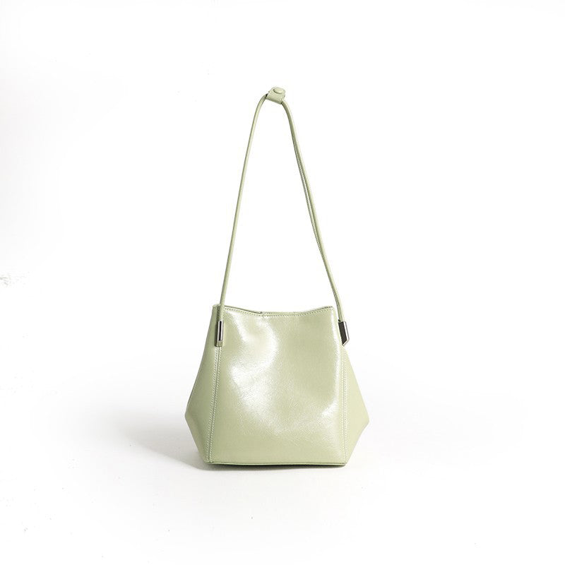 Green Leather Shoulder Bucket Bag Mini Handbag