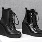 <tc>Women's Patent Leather Round Toe Wedge Heel Lace up Dress Ankle Boots</tc>