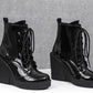 <tc>Women's Patent Leather Round Toe Wedge Heel Lace up Dress Ankle Boots</tc>