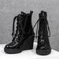 <tc>Women's Patent Leather Round Toe Wedge Heel Lace up Dress Ankle Boots</tc>