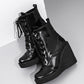 <tc>Women's Patent Leather Round Toe Wedge Heel Lace up Dress Ankle Boots</tc>