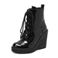 <tc>Women's Patent Leather Round Toe Wedge Heel Lace up Dress Ankle Boots</tc>