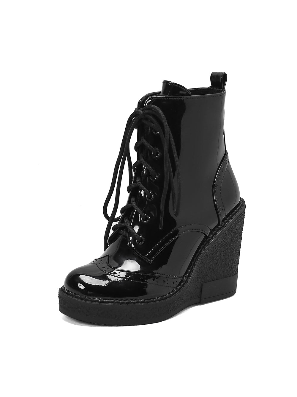 <tc>Women's Patent Leather Round Toe Wedge Heel Lace up Dress Ankle Boots</tc>