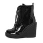 <tc>Women's Patent Leather Round Toe Wedge Heel Lace up Dress Ankle Boots</tc>