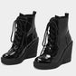 <tc>Women's Patent Leather Round Toe Wedge Heel Lace up Dress Ankle Boots</tc>