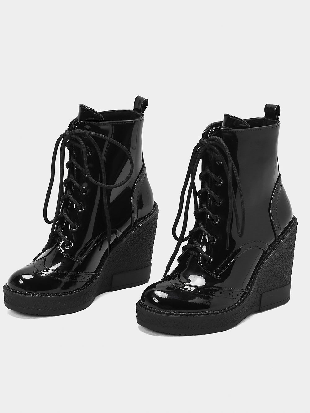 <tc>Women's Patent Leather Round Toe Wedge Heel Lace up Dress Ankle Boots</tc>