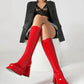 Women's Patent Leather Square Toe Block Heels Platform Knee High Boots