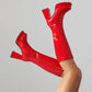 Women's Patent Leather Square Toe Block Heels Platform Knee High Boots