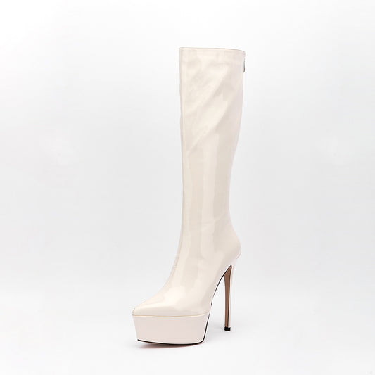 Women's Patent Leather Stiletto Heel Platform Knee High Boots