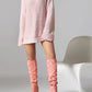 Women's Pink Fabric Pointed Toe Chunky Heel Knee-High Boots