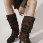 Women's Pointed Toe Low Heel Mid-calf Buckles Suede Boots