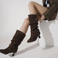 Women's Pointed Toe Low Heel Mid-calf Buckles Suede Boots