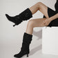 Women's Pointed Toe Low Heel Mid-calf Buckles Suede Boots