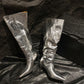 Women's Leather Silver Stiletto Heel Knee High Boots Boots